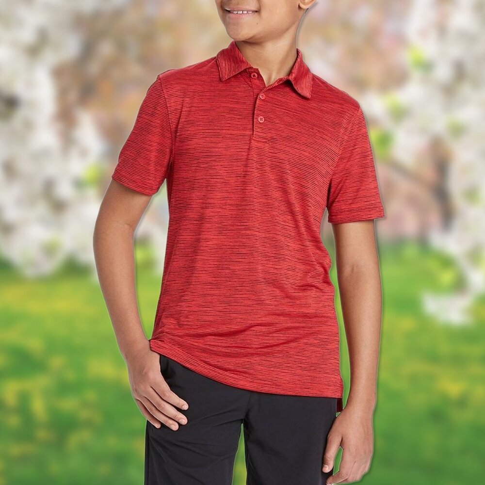 NWT Red Striped Golf Polo Shirt - Boys Size L (12/14) - All in Motion T-Shirts